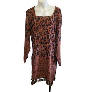 Soft Surroundings Autumn Paisley Boho Woven Wool Tapestry Fringe Tunic Dress 2XL